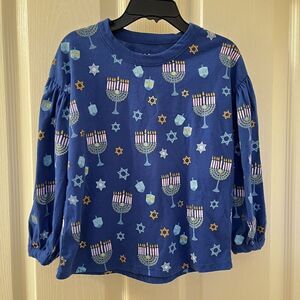 Chaser Hanukkah Time Tee Top Long Sleeve Shirt Menorah Blue Girls Size 4 NWT